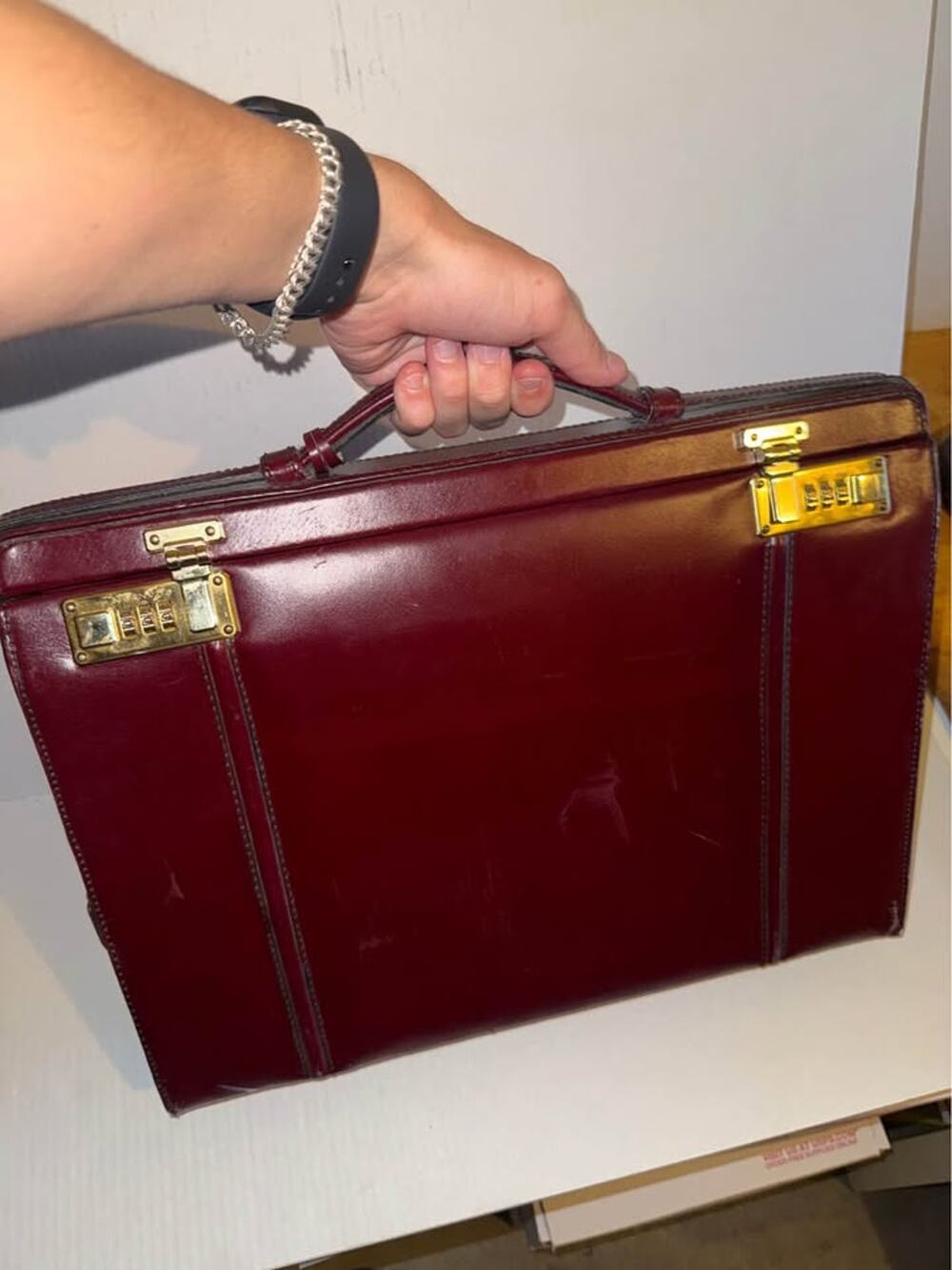 Vintage Franzen West Germany Mahogany Leather Attache Briefcase Cagiva Lock